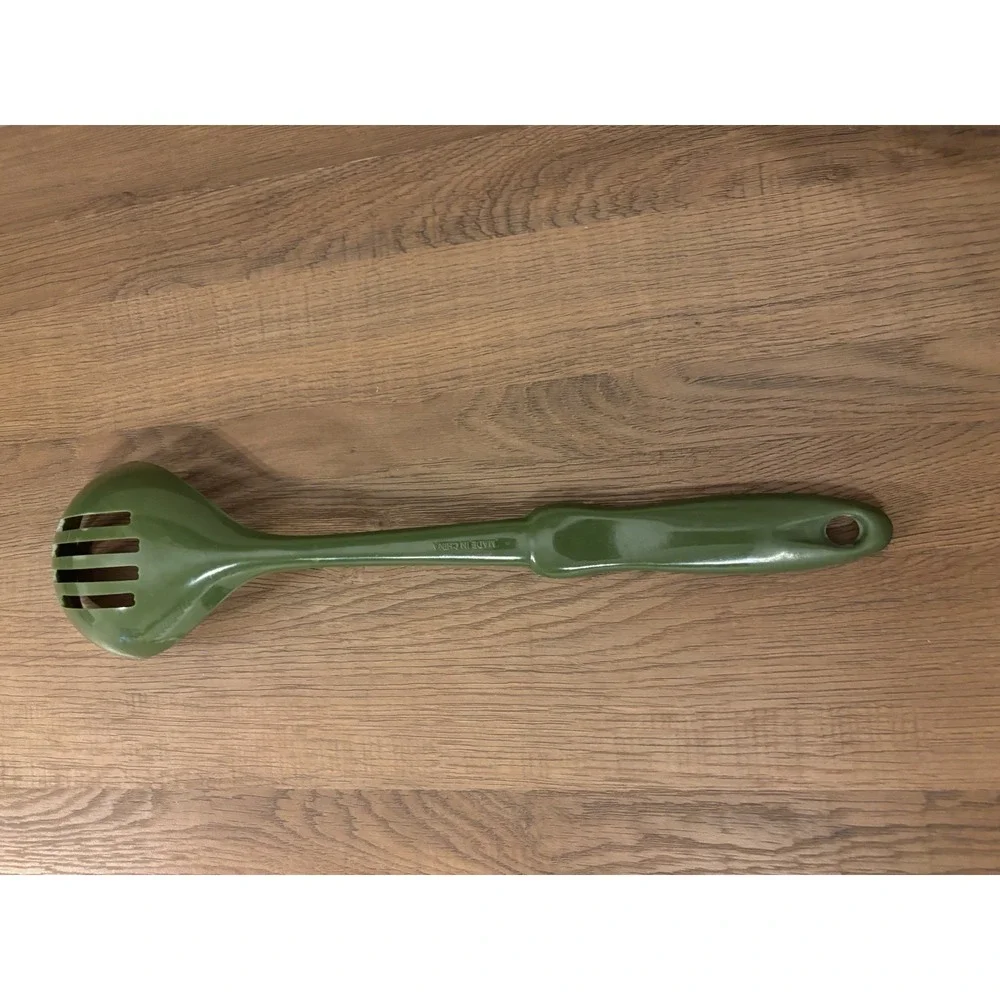 Vintage Green Melamine Slotted Spoon Kitchen Cooking Utensil